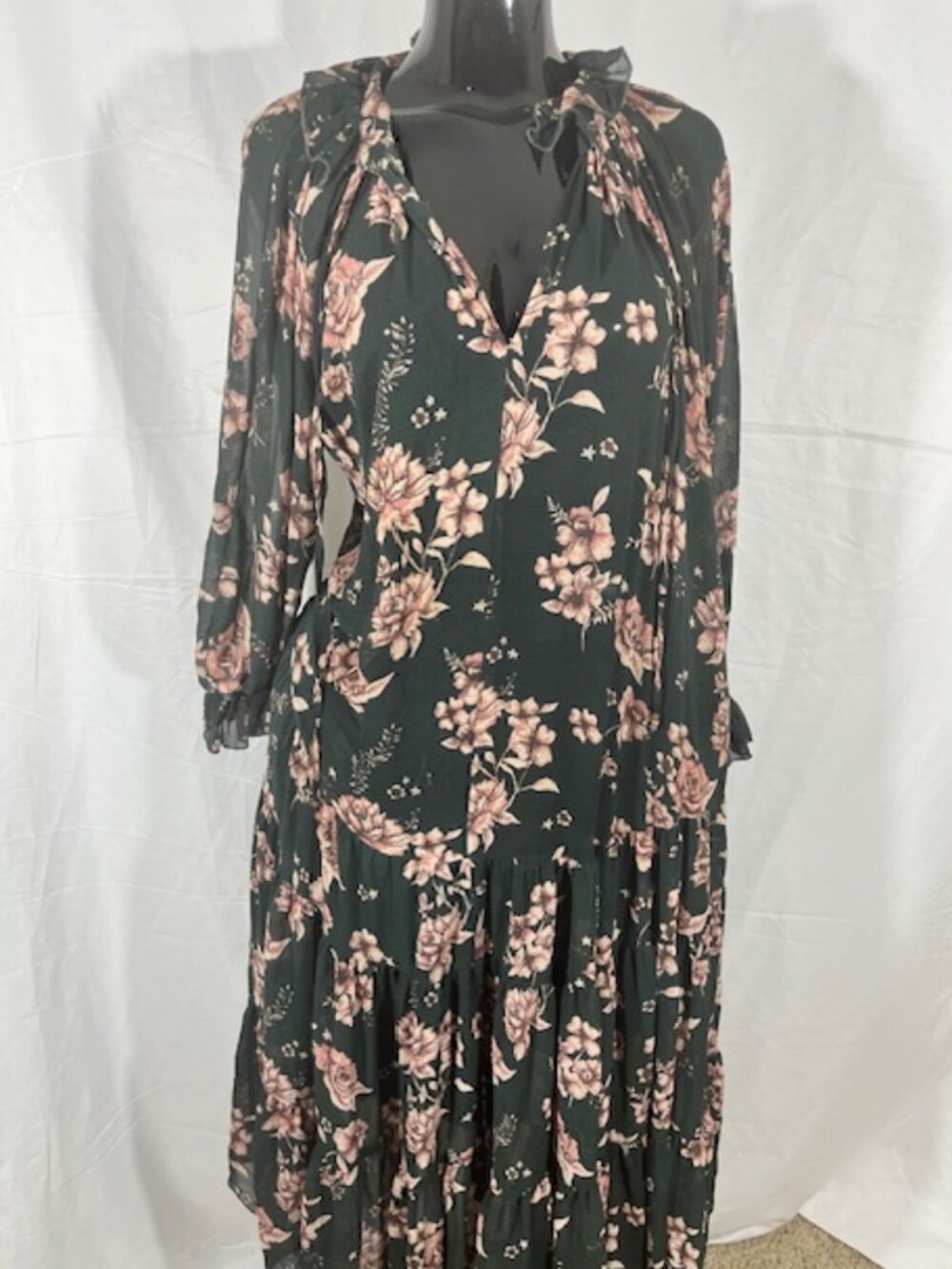Free People Emerald Green Floral Boho Dress with Slip - S